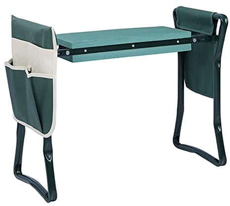 QFFL Multifunktions-Gartenbank mit 2 Werkzeugtaschen, Gartenknie- und Sitzbank, Robust und Leicht Klappbarer Hocker, Geschenke für Frauen Senioren