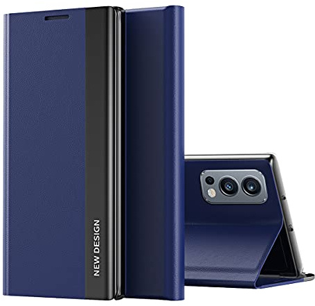 coque Fodral för OnePlus Nord 2 5G-hölje, smart flip-skydd, sidofönster, mobiltelefonskal, stötsäkert TPU, mobiltelefonfodral för OnePlus Nord 2 5G-mörkblå