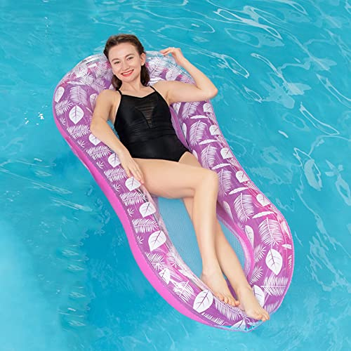 YIHELU Luftmatratze Pool Erwachsene, Luftmatratzen Wasser Hängematte mit Netz und Kopfstütze, Aufblasbare Wasserhängematte Schwimmring für Erwachsene