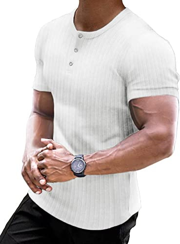 Muscle Cmdr Maglia Uomo Manica Corte,Maglia Termica Uomo Manica,Cotone Camicie Muscolari Slim Fit（Bianco/S）