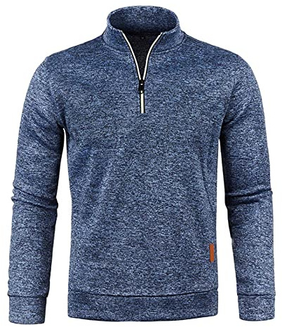 HAOLEI Mens V Neck Jumper Clearance 1/4 Zip Fleece Lined Pullover Regular Fit Autumn Winter Velvet Sweatshirt Sweat Tops UK Size 10-20