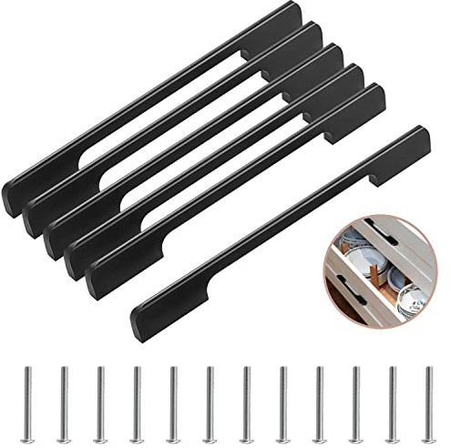 Lxoraziy 6 Stück Küchengriffe, 320mm Möbelgriff Schwarz, Aluminiumlegierung Schubladengriffe mit Schraube für Schublade, Schrank, Möbel