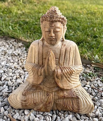 Trintura Buddha Decorative Figure 20 cm Statue Anjali Mudra Sitting High Acacia Wood Natural Buddha Decorative Figure Buddha Statue Buddha Statue Buddha Figure
