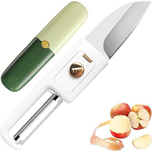 Fruit Peeler,2-in-1 Peeler Cutter,Portable Fruit Vegetable Peelers Paring Knife 2 in 1 Tools, Easy Peeling & Cutter Veggie Potato Carrot Apple for Kitchen Office Outdoor