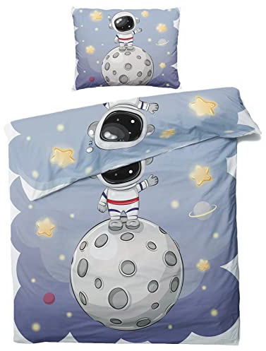 ZDABAOEC Weltraum Astronaut Bettwäsche 135x200 Kinder Jungen, Weiche Microfaser Kinderbettwäsche 2er Set - 1 Bettbezug + 1 Kissenbezug 80x80, mit Reißverschluss, Wende Motiv