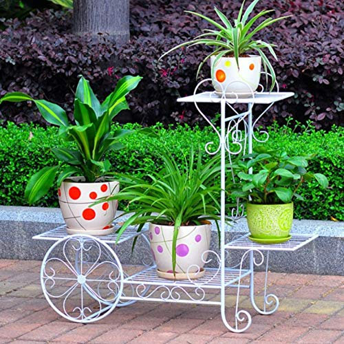 SZITW Blumentopf-Pflanzenständer aus Metall, Halter für Garten, Terrasse, Blumenregal, Pflanzenregale, 4-stufiges Ausstellungsregal, Gartenwagen-Ständer für Innen- und Außendekoration, Weiß-L