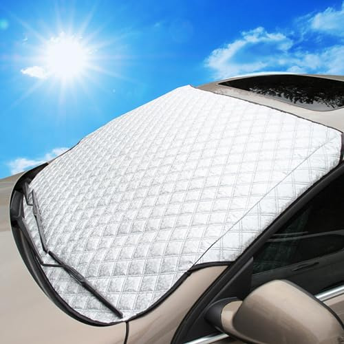 Car Windscreen Cover,Front Windshield Cover for Cars,Foldable Car Windscreen Frost Protector,Snow Cover,Anti Ice Sun UV Dust Waterproof Resistant for Cars in all Weather (145x100 CM)