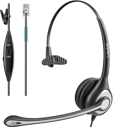 Wantek Casque téléphonique RJ9 Mono avec Microphone antibruit, contrôle du Volume, Casque de Centre d'appels pour téléphones Fixes Compatible avec Plantronics Avaya Polycom Zultys Toshiba NEC Aastra