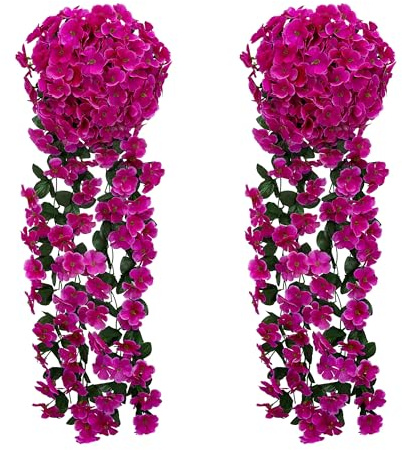 JUSTOYOU Künstliche Wisteria Blume Girlande, Faux Wisteria Hängende Blume Magenta, gefälschte hängende Korb Pflanze Seide Trailblume für Garten Wand Innen Dekoration (2pcs, Magenta)
