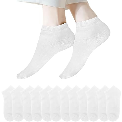 Lakpoau 12 par sneakers strumpor kvinnor män 35-38 39-42 43-46 47-50 korta strumpor bomull halvstrumpor ventilerande löparstrumpor, Vit-12-pack, 43-46 EU