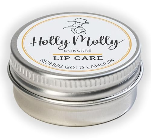 HOLLY MOLLY LIP CARE Lippenpflege 15ml – 100% reines Gold Lanolin – Intensive Pflege bei trockenen, rissigen Lippen & Mundwinkeln – Ohne Duftstoffe – Naturprodukt für weiche & geschmeidige Lippen