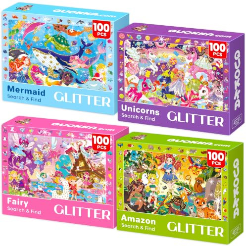 4x100 Teile Puzzle für Kinder ab 4-5 Jahren - Puzzle Mädchen ab 7 8 Jahre | 4x100 Lernspielzeug Einhorn Prinzessinnen für Kleinkinder - Geschenk-Spielzeug für Kinder ab 6-8 Jahren