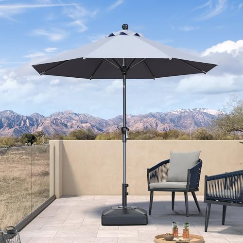PURPLE LEAF Sonnenschirm 270 cm, Schirm knickbar, Aluminium Gartenschirm mit Kurbel, für Balkon/Terrasse, Marktschirm, UV-beständig, wasserabweisend, Hellgrau
