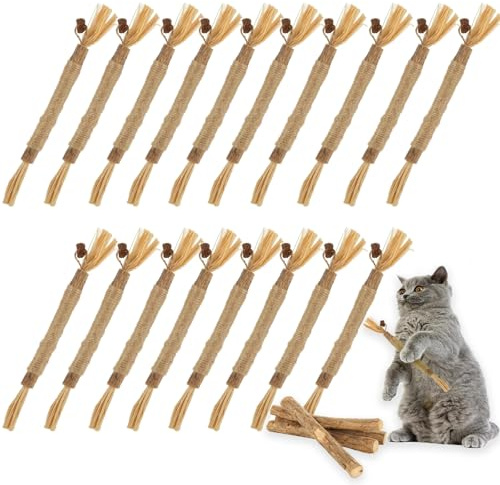 LDXDRU 20Pcs Silvervine Sticks for Cats, Natural Cat Chew Toys, Nylatails Silvervine Dental Stick for Dental Care, Edible Matatabi Cat Chew Sticks for Teeth Cleaning, Kitty Toys for Indoor Cats
