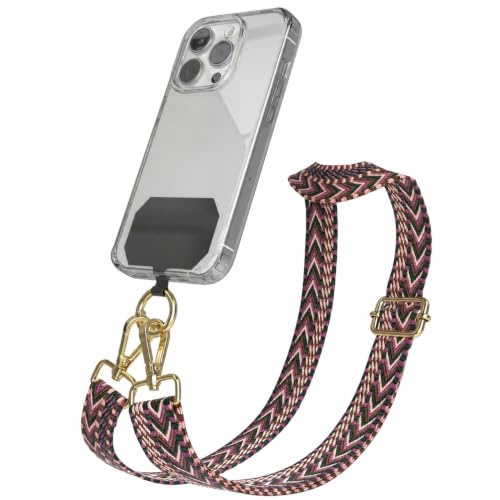 EAZY CASE - Handykette Universal zum Umhängen kompatibel mit jedem Handy Kette mit Hülle kombinierbar Handykordel mit Karabiner für Handyhülle Handyband zum Umhängen Bunt Boho Kordel Rosa Pink Gold