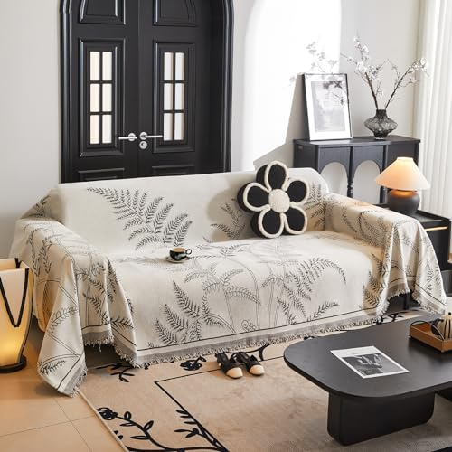 VanderHOME Copridivano Super Soffice, Plaid divano Decorativa a Motivi Moderni in Ciniglia con Frangia per Divano/Letto/Esterno, Copriletto Multiuso Divano 180 * 150cm-Curry