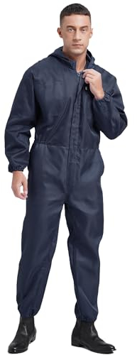 Vxuxlje Herren Arbeitsoverall Langarn Ganzanzug Schutzanzug Arbeitskleidung Schutzkleidung Rallyekombi Halloween Kostüm Navy blau 4XL