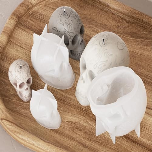 YRIHJIXQ 3Stück Totenkopf Silikonformen Gießformen Halloween Kerzenformen Zum Gießen Silikonformen Epoxidharz