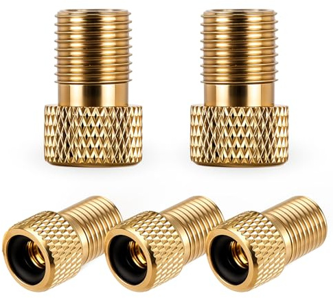 Brass Presta Valve Adaptor, 5 PCS Metal Convert Presta to Schrader Bike Pump Adapter with Rubber Seal Rings, Inflate Tire Using Standard Pump or Air Compressor Mountain Bike Accessories