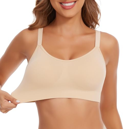 Joyshaper BH utan bygel, dam, sömlös sportbh, vadderad bralette, bygellös, t-shirt, behå, bekväm push-up, yoga, bustier, Beig/sömlös, XXL