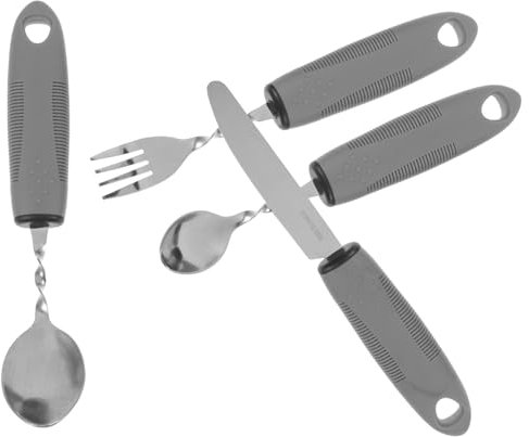 FRCOLOR Juego De Cubiertos Adaptables Antideslizantes 4 Piezas Acero Inoxidable Mango De Goma Gris Pequeño Portátil Para Adultos Mayores Utensilios Para Rehabilitación y Uso Diario