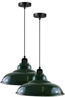 DC VOLTAGE Modern Vintage Style Single Way Metal Curvy Shaped Ceiling Pendant Light 2Pcs with E27 lamp Fitting for Kitchen, Living Room, Corridor and Restaurant (Green - Without Bulb)