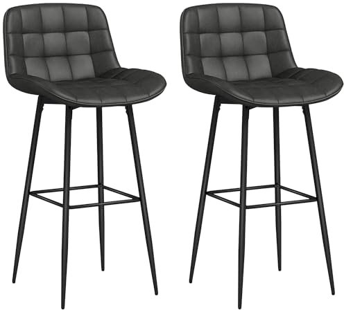 HOMCOM 2er-Set Barhocker, Bistrohocker mit Fußstütze, Drehbar Barstuhl mit Stahlbeine, Küchenstuhl mit Rückenlehne, Kunstleder, für Wohnzimmer, Esszimmer, Dunkelgrau