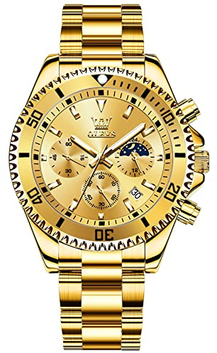 OLEVS Orologio Oro Uomo Grande Quadrante Cronografo Quarzo Multifunzionale Lusso Acciaio Dorato Impermeabile Da Polso Data Luminoso Analogico Alla Moda