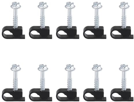 HARFINGTON 10pcs Single Coaxial Cable Clips 1/4 (6mm) Screw Clip Electrical Wire Cable Holder Plastic Wire Clamps for Cords Management, Black