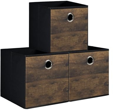 Robust Würfel Aufbewahrungsbox mit Exquisite Holz Korn Muster,Faltbar Verdickte Stoffbox,Mehrzweck Aufbewahrungskörb für Regale,Studie,Schränk,Schlafzimmer,Kinderzimmer,Abstellraum,32x32x32cm,3 Stücke