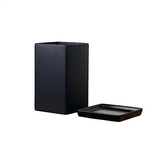 Maceta Interior Macetas Cuadradas grandes de gama alta con bandeja Macetas Mate y simple Planta suculenta de color sólido Planta verde en maceta Macetas de cerámica Jardineras Exterior(Negro)
