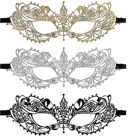 ASFWAGQ 3 stycken mascaradmasker för kvinnor sexig spets venetiansk ansiktsmask mjuk halloween öga maskerad partymask för dam maskerad avslutningsbal karneval mask kostym tillbehör fest