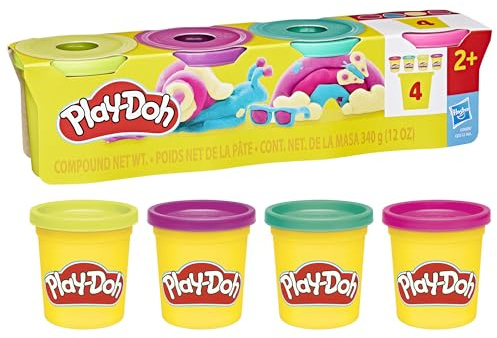 Play-Doh 4er-Pack kräftige Farben à 85 g, Knete-Dosen in leuchtenden Farben als Zusatz zu anderen Bastelsets für Kinder ab 2 Jahren, zum kreativen Basteln, Formen und Gestalten