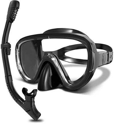 G2RISE Conjunto de Máscara, Gafas de Buceo para Adultos, Gafas Snorkel con Lentes de Vidrio Templado, Sistema de Tope Seco & Hebilla Ajustable Mejorada para Esnórquel, Buceo, Natación (Negro)