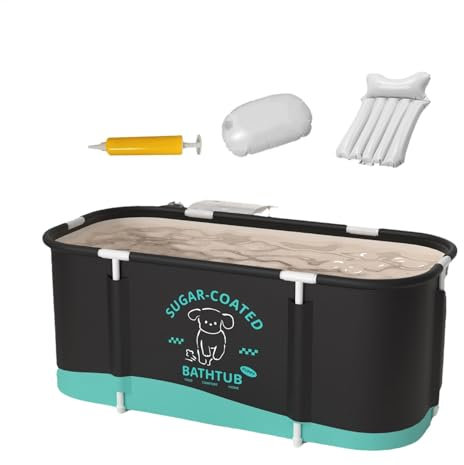 Bañera portátil para adultos, bañera grande de 45,3 x 23,6 x 19,7 pulgadas, bañera portátil para ducha a ras de suelo para adultos, bañera plegable de pie SPA con bañera de hielo caliente f