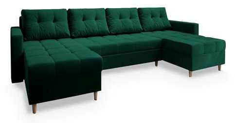 Masseno Ecksofa Milo U mit Schlaffunktion U-Form, Sofa mit Bettkasten, Wohnzimmersofa, Couch, Soffa, Bettsofa, Couchgarnitur- Grün, Kronos 19