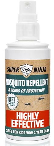 Super Ninja Mosquito Repellent - 1 Pack, 100ml, DEET-Free Tick & Insect Repellent Spray Suitable for Kids, 8-Hour Protection, Human Mosquito Spray for Indoors & Outdoors, Non-Greasy Formula