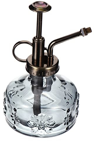 Hemobllo Flacone spray vintage in vetro con pompa per giardino e piante d'appartamento, impugnatura ergonomica, spruzzatore per piante grasse e bonsai grigio-blu con testa in rame