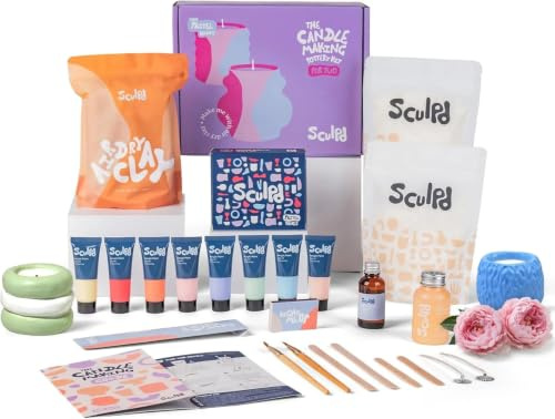 Sculpd Set zur Kerzenherstellung und Töpferei – komplettes 2-Personen-Kunst-Set: enthält lufttrocknenden Ton, Sojawachs, Duft und Werkzeuge – DIY Kunsthandwerk Geschenk für Erwachsene, Teenager
