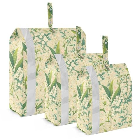 White Campanula Flowers Fresh Style 3pcs Travel Packing Storage Bags Waterproof Bag For Closet Bags For Clothes Travel Bags Organizer