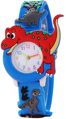 Dinosauri - Orologio per bambini e ragazze, 2, 3, 4 e 5 anni, orologio per bambini, analogico da polso, design unico, con disegni di dinosauri, cinturino in silicone morbido e resistente