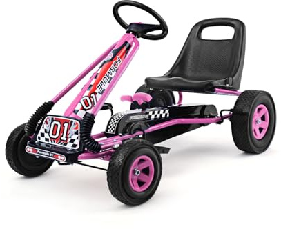 SOARS Voiture Enfant, Kart a Pedale avec Sièges Réglables en 2 Positions et 4 Roues Antidérapantes, Marche Avant et Arrière, Charge Maximale 30kg, Cadeau pour Enfant 3+ Ans (Rosé, 101 X 61 X 62 CM)