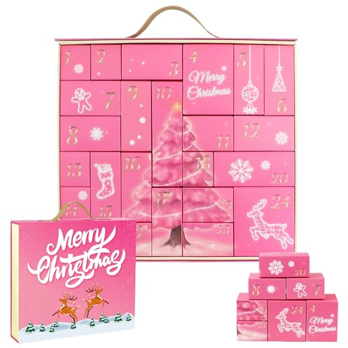 Christmas Advent Calendar 2025, Empty Advent Calendar to Till Yourself, 24 Days Christmas Countdown Advent Calendar, Reusable Countdow Boxes, Xmas Gifts for Boys Girls Teens Adults