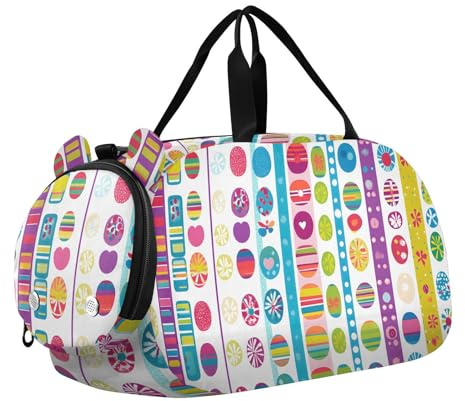 Quteprint Sac de sport pour enfants pour garçons et filles – Motif œufs de Pâques colorés 100 % polyester avec compartiment séparé pour chaussures, bandoulière réglable, sac compact de voyage et