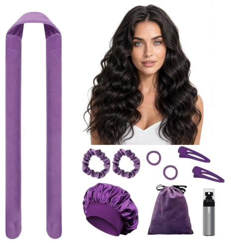 Baolivi Samt Lockenband Ohne Hitze, Weich Locken Ohne Hitze Haarband Lockenwickler Über Nacht, 36 Heatless Overnight Curls Band, 10 Stück Hitzefreie Lockenwickler Set, Violett