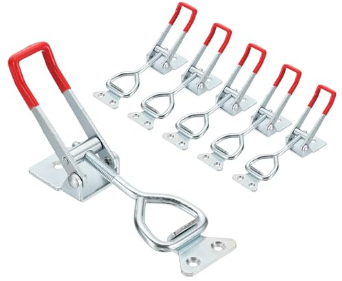sourcing map 6pcs Adjustable Toggle Clamp M8 x 41mm 770lbs Holding Capacity 4003 Style Quick Release Pull Latches Clamps Hasp for Smoker Lid Jig Tool Box Case, Silver Red