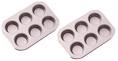 Pirofila, Set di 2 teglie for muffin antiaderenti di alta qualità, comode e facili da usare.(Gold)