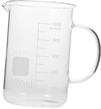 TOBBOMEY Vaso Medidor de Vidrio con Asa y Vertedor Capacidad Resistente Altas Temperaturas para Química y Cocina