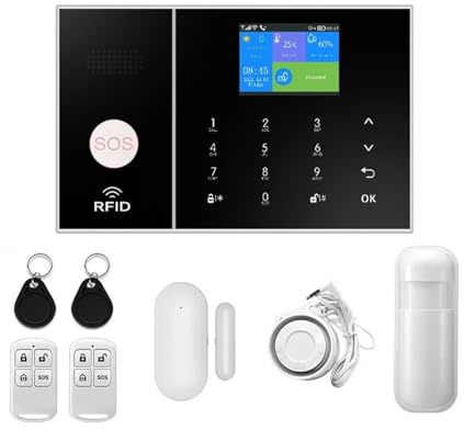 Home Security Systems 4G Home Security Alarm System WIFI Wireless Kit Tuya Smart Life App Supports Wired Detector Door PIR Infrared Detecto(PG108-4G-G)