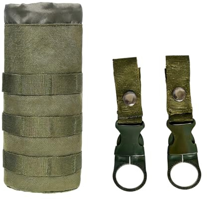 Porte-Bouteille avec Clip Ceinture – Poche à Bouteille en Nylon Compatible Molle avec Fond en Maille – Idéal pour l’extérieur, Le Camping, la randonnée, Accessoire de Sac à Dos (Vert)